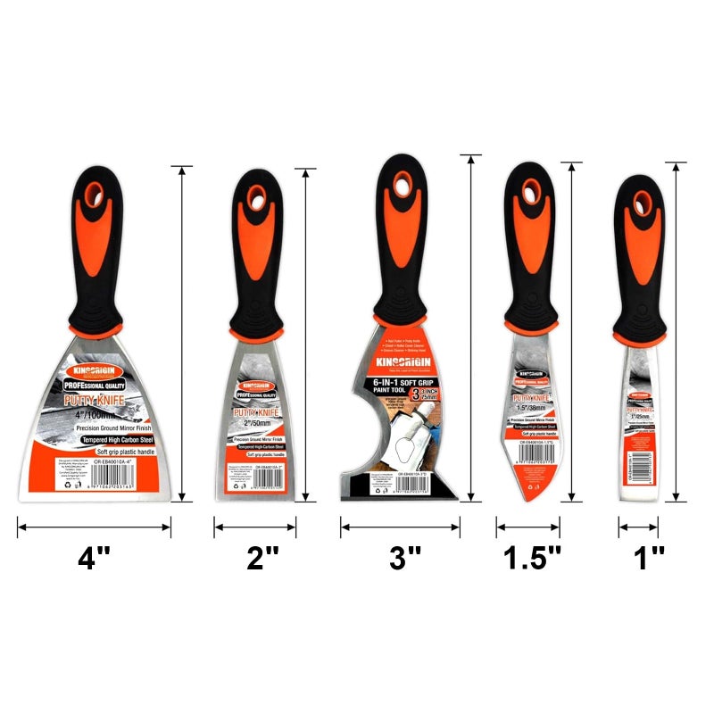 Kingorigin Putty Knife Set, 5 Pcs Paint Scraper (1" 1.5" 2" 3" 4"), Multi-use Scraper Tool, Spackle Knife for Drywall Repair, Wallpaper Removal, Paint Application, Applying Putty, Plaster - Image 3